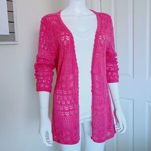 Christopher&Banks® Pink Crochet V-neck 5 Button Cardigan SzPL EUC